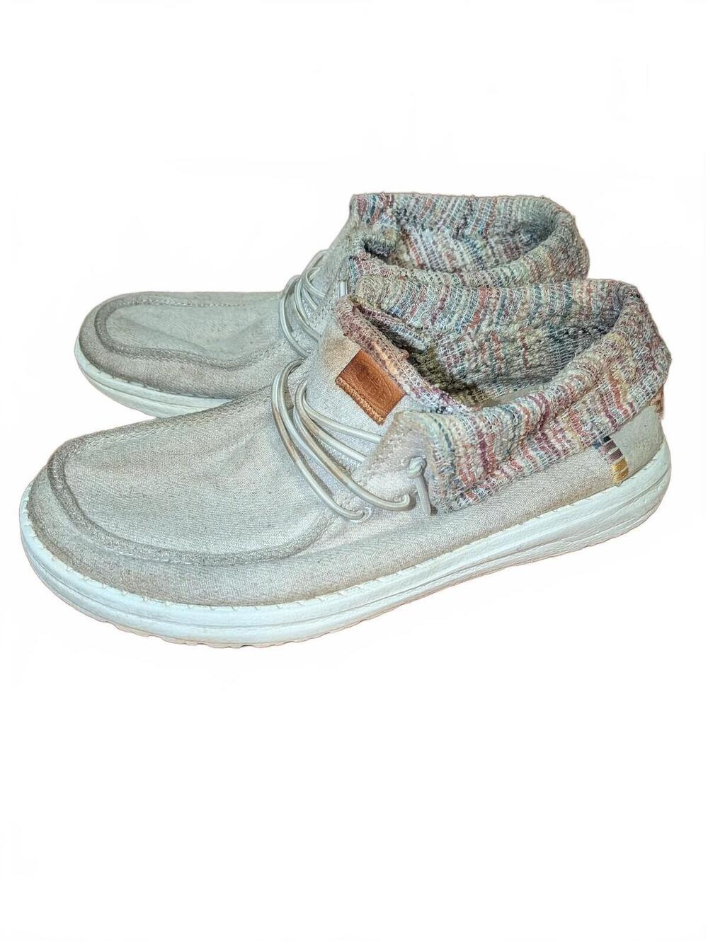 Hey Dude Girl's 4 Wendy Youth Fold Baja Wooly Twill Cream Casual Pull-on Shoes